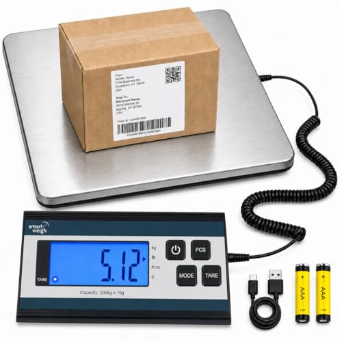 Smart Weigh Digital Shipping Scale, 440 lb x 1 oz, Stainless Steel Build - color: 440 lbs Stainless Steel Pro