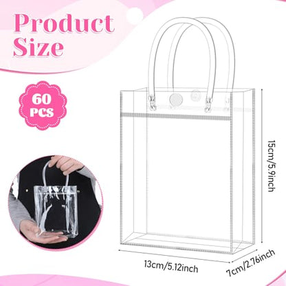 IANFAN 60 Pcs Clear Gift Bags with Handles, Transparent Reusable Tote Bags Plastic Small Gift Wrap for Mother's Day, Boutique, Wedding, Birthday, Baby Shower Party (5.1 x 5.9 x 2.7 Inch)