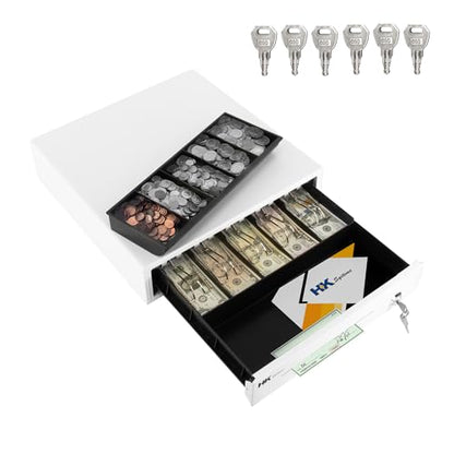HK SYSTEMS 16inch Heavy Duty POS Cash Drawer with 5Bill/5Coin with Under Counter Mounting Metal Bracket - color: White, size: 16inch+Bracket