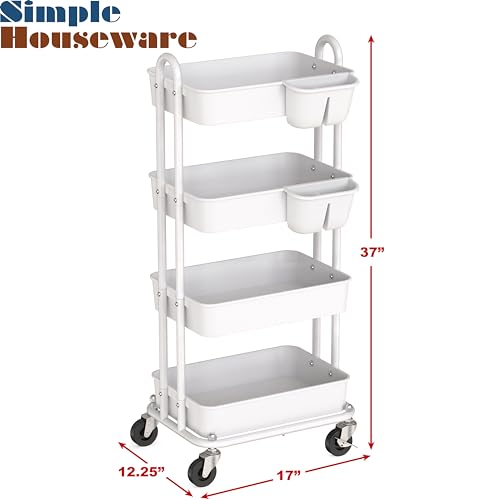 Simple Houseware 4-Tier Rolling Utility Cart with Hanging Bucket, White - color: White, size: 4-Tier