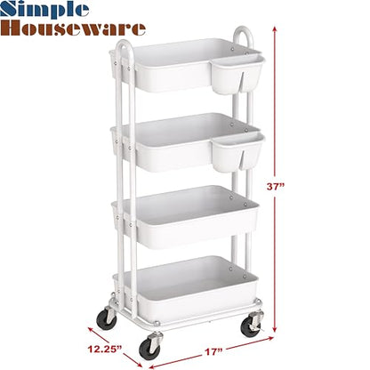 Simple Houseware 4-Tier Rolling Utility Cart with Hanging Bucket, White - color: White, size: 4-Tier
