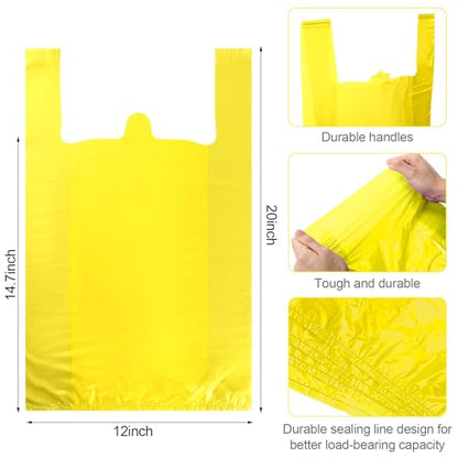 Dunzoom 300 Pcs 300 Pcs T Shirt Bags Bulk Plastic Bags with Handles, Yellow - color: Yellow