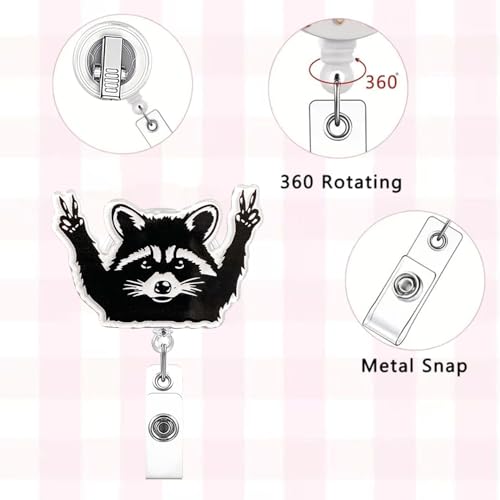 RIICFDD Badge Reel Minimalist Black White Raccoon Badge Reels 1 Pcs - color: Cute Styl 60