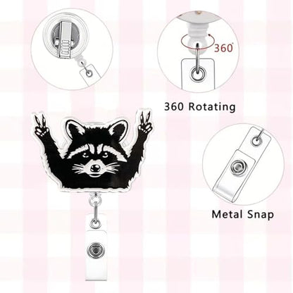 RIICFDD Badge Reel Minimalist Black White Raccoon Badge Reels 1 Pcs - color: Cute Styl 60