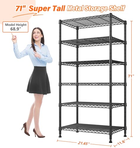 REIBII 70" H Wire Shelving, Space Saving & 6 Tier Adjustable, for Laundry - size: 【6 Tier】71"H x 21.65"W x 11.8"D