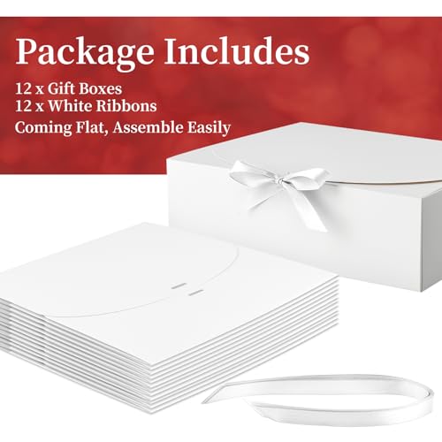 Ocmoiy 12 Pack White Gift Boxes with Lids, 10.6 x 7.8 x 3.1 Inch - color: White