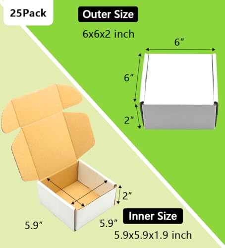 6x6x2 inches Shipping Boxes 25 Pack,TUKYLIL White Corrugated Cardboard Box,Mailer carton for Packaging Small Business,Gifts,Craft,Jewelry,daily supplies - size: 6x6x2 inches, style: 25 Pack~White