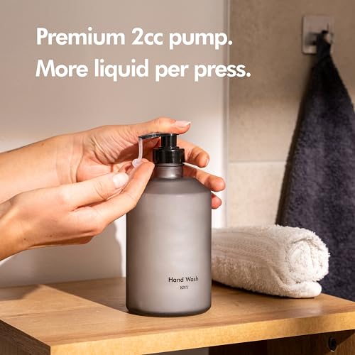 KIVY Glass Soap Dispenser Set 2X 16oz - incl. Waterproof Labels - with Pump - color: Matte White