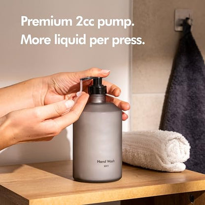 KIVY Glass Soap Dispenser Set 2X 16oz - incl. Waterproof Labels - with Pump - color: Matte White