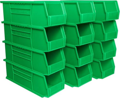 Akro-Mils 30234 AkroBins Plastic Storage Bins, 15"x5"x5", Green, 12-Pack - color: Green