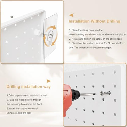 FZK Modular Plastic Peg Board Wall Organizer Kit, 12x12, White - color: 12inch-Pegboard Kit-White