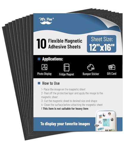 Mr. Pen- Flexible Magnetic Sheets with Adhesive Backing, 12" x 16", 10 Pack - size: 12" x 16", style: 10 Pack