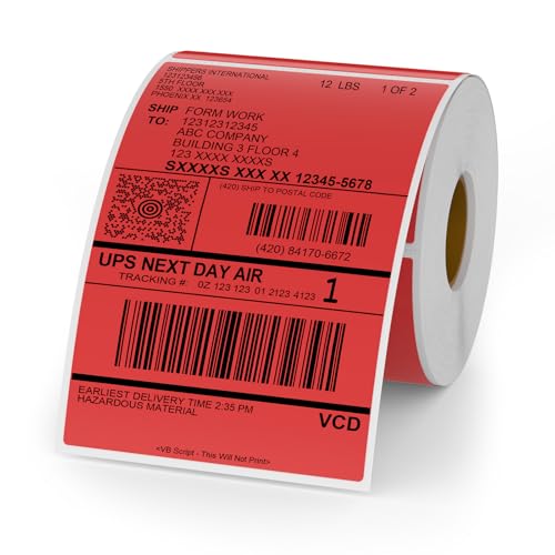 Red Thermal Labels 4 × 6 Inch Waterproof Vinyl Stickers 250 PCS - color: Red