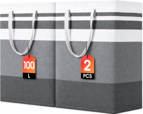 BOOMIBOO 2 Pack Large Laundry Basket,Waterproof Freestanding Laundry Hamper,Collapsible Clothes Basket with Easy Carry Handles in Laundry Room Bathroom Bedroom Dorm,Gradient Grey,100L - color: Gradient Grey, size: 100L
