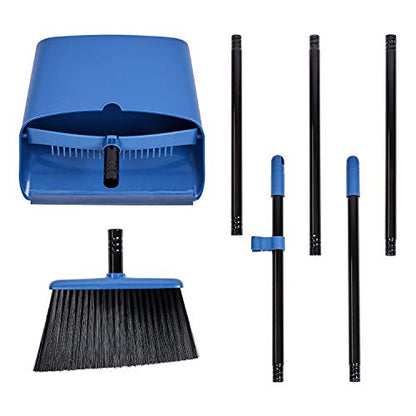 Long Handled Dustpan and Brush, Broom and Dustpan Set, Household Dust pan Combo with 54 Inch Handle for Indoor Outdoor Household Cleaning and Sweeping (Blue) - color: Blue