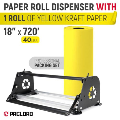 18" Paper Dispenser with Cutter + Yellow Kraft Paper Roll - color: Yellow, size: 1 Roll + Dispenser