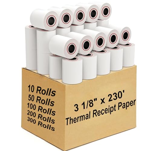Coopaty Thermal Receipt Paper Rolls 3 1/8 x 230, 10 Rolls Thermal Cash Register POS Paper (50 Rolls) - size: 50 Rolls, style: 3 1/8" x 230'