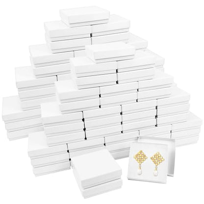 Cardboard Jewelry Gift Boxes, 80 Pack 3.5x3.5x1 Inch, Bulk Cotton Filled Small Jewelry Boxes with Lids for Necklace Ring Bracelet Earring Display Box (White) - color: White, size: 3.5x3.5x1 Inch (Pack of 80)