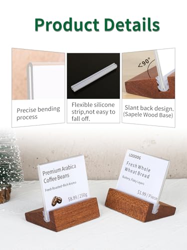 6 Pack Mini Acrylic Sign Holder with Wood Base 2.36x1.97 Inch - size: 2.36*1.97