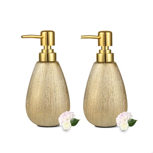 3D Textured Brushed Gold Ceramic Soap Dispenser 2 Pack, Shiny - color: Brushed Gold 2 Pack