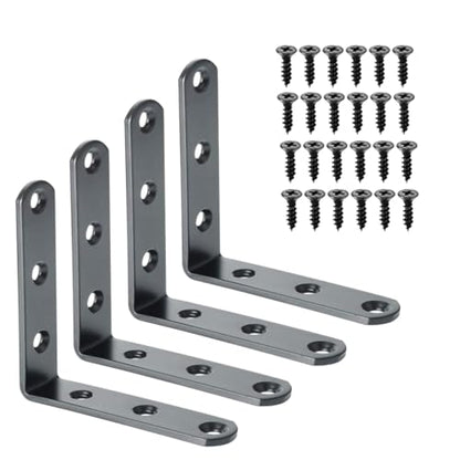 Alise 4Pcs Floating Shelf Brackets, Black Heavy Duty L Bracket for Shelves - color: Black, size: (4P) 3.2x3.2x0.8 inch