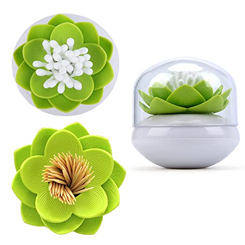 Bloss 2 Pack Louts Qtip Holder Dispener, Toothpick Organizer(Green +White) - color: Black+Green