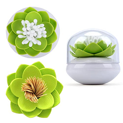 Bloss 2 Pack Louts Qtip Holder Dispener, Toothpick Organizer(Green +White) - color: Black+Green