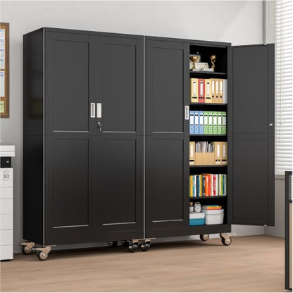 pozdeg 78.74" Black Lockable Rolling Metal Garage Storage Cabinet - color: Black, size: 19.68"D x 39.37"W x 78.74"H