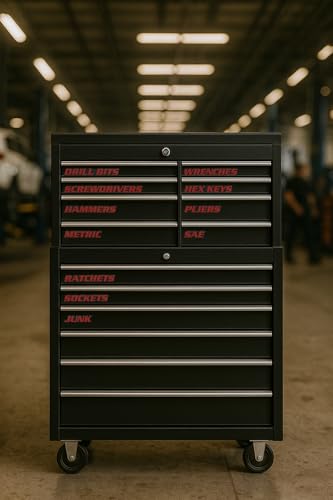 Magnetic Toolbox Labels, 11 Pack, Tool Chest Drawers, USA Made (Red) - color: Red
