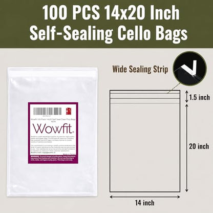 Wowfit 100 CT 14x20 Self Sealing Clear Bags for Packaging, Hoodies, Jackets - size: 14x20 Inch (Pack of 100)