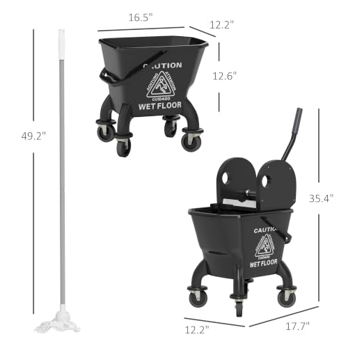 HOMCOM Mop Bucket with Wringer on Wheels, 27.5 Quart, with Mop, Black - color: Black, size: 27.5 Quart