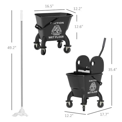 HOMCOM Mop Bucket with Wringer on Wheels, 27.5 Quart, with Mop, Black - color: Black, size: 27.5 Quart