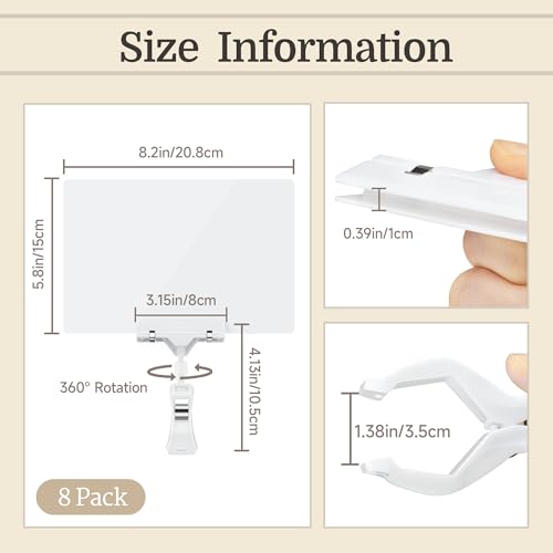 Mlici 8pcs Sign Clips Holder, Large Clip-on Style Double Head Display Clips - color: 8 8.2 x 5.8" White Clips