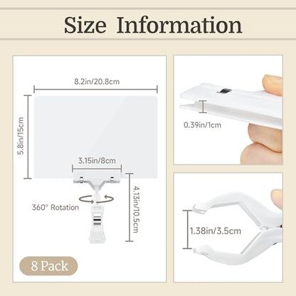 Mlici 8pcs Sign Clips Holder, Large Clip-on Style Double Head Display Clips - color: 8 8.2 x 5.8" White Clips