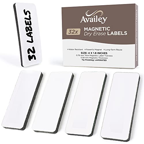 Availey 32 Pieces (4 x 1.8) - White Magnetic Dry Erase Labels - Reusable Strips for Classroom Home Office Garage Refrigerator - Blank Writable Erasable Cards - Name Tags Students Locker Shelf - color: White, size: 4 x 1.8 Inch