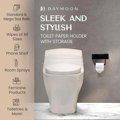 Day Moon™ - Toilet Paper Holder with Shelf & Storage - Wall Mount, Black - color: Matte Black