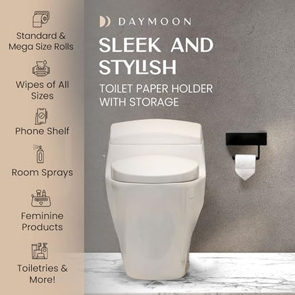 Day Moon™ - Toilet Paper Holder with Shelf & Storage - Wall Mount, Black - color: Matte Black