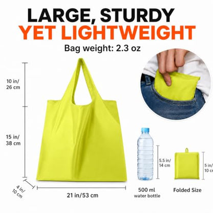 Reusable Grocery Bags 6 Pack, Foldable Shopping Bags with Pouch, Heavy Duty 50 LBS, Machine Washable Travel Totes - color: Yellow