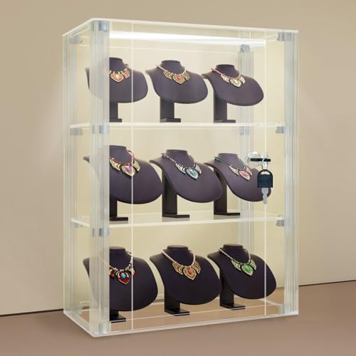 NONEMEY Acrylic Display case with Lock,3 Tier Lockable Security Display Case, Dustproof Protection Countertop Organizer Box for Collectibles (3Tier 12×5.9×16inch；30.5×15×41cm) - size: 3 tier-12*5.9*16.2in