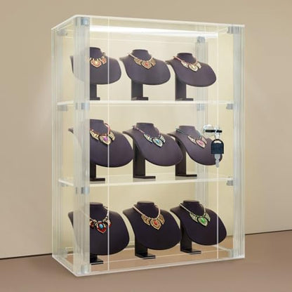 NONEMEY Acrylic Display case with Lock,3 Tier Lockable Security Display Case, Dustproof Protection Countertop Organizer Box for Collectibles (3Tier 12×5.9×16inch；30.5×15×41cm) - size: 3 tier-12*5.9*16.2in