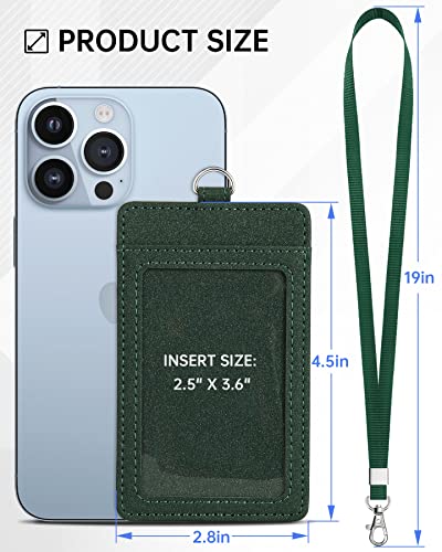Teskyer Leather ID Badge Holder with Lanyard, Vertical Starry Dark Green - color: Starry Dark Green, size: Vertical