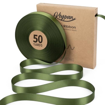 Keypan Green Satin Ribbon, 5/8 Inch, 50 Yards - color: Moss, size: 5/8"