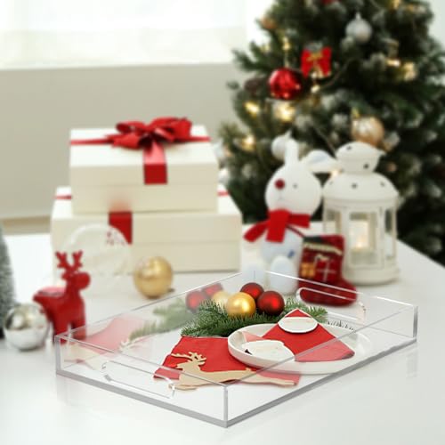 Clear Acrylic Tray with Raised Edges, Multi-Purpose Organizer Tray for Vanity, Bathroom, Kitchen, Countertop, Dresser & Desktop, Waterproof & Scratch-Resistant - size: 11.2" x 7.9" x 1.7"