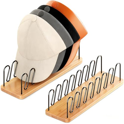 UdoUto Hat Organizer for Baseball Caps, 2 Pack Wood & Metal Hat Rack - color: Natural wood