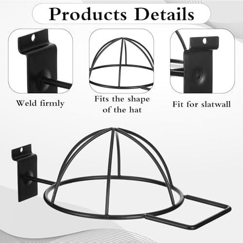 6 Pcs Metal Hat Display and Holder, Wall Mounted Slatwall Rack Organizer for Baseball Caps, Beanies, Wigs, for Home and Retail Store, Black