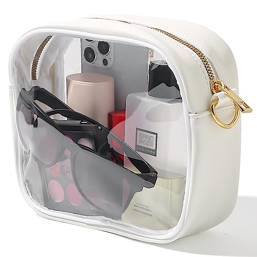 TOBVZOO Clear Bag Stadium Approved, Crossbody Transparent Bag for Concerts Sports Events, Purses for Men & Women - color: White - Red Striped Strap