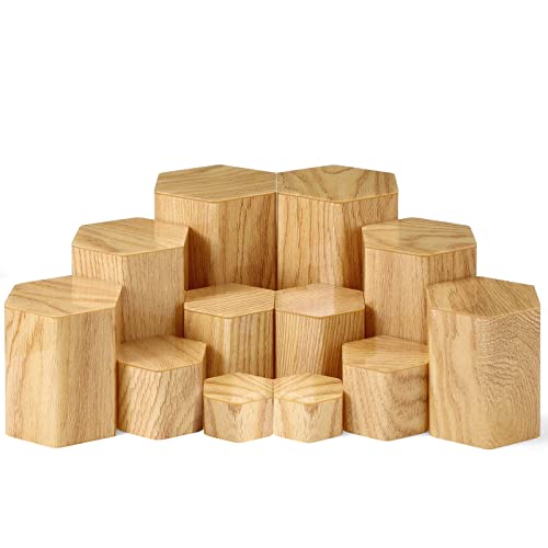 Jetec 12 Pcs Hexagonal Jewelry Display Risers Acrylic Stands,Woodgrain - color: Natural Color