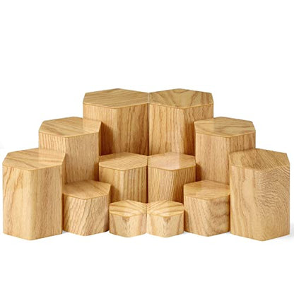 Jetec 12 Pcs Hexagonal Jewelry Display Risers Acrylic Stands,Woodgrain - color: Natural Color