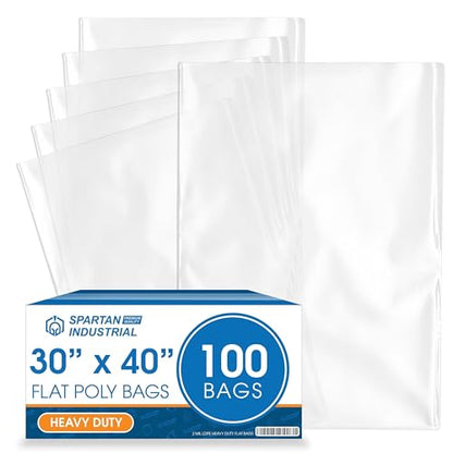 30" X 40" Open-End Flat Poly Bags (100 Count) - 2 Mil Clear Plastic Bags - size: 30” X 40”