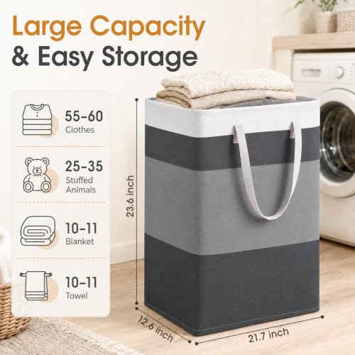 BOOMIBOO 2 Pack Large Laundry Basket,Waterproof Freestanding Laundry Hamper,Collapsible Clothes Basket with Easy Carry Handles in Laundry Room Bathroom Bedroom Dorm,Gradient Grey,100L - color: Gradient Grey, size: 100L